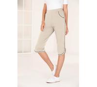 Stoffhose GOLDNER "Kurzgröße Stilvolle Sommerhose mit Schlupfbund", Damen, Gr. 27, K-Gr, beige (stein, schwarz), Obermaterial: 60% Baumwolle CO. 35% Polyester PES. 5% Elasthan EL., normal, Hosen Stoff