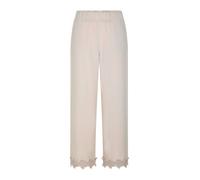 Stoffhose GOLDNER "Sommerhose mit floraler Spitze", Damen, Gr. 54, N-Gr, beige (stein), Obermaterial: 88% Baumwolle CO. 12% Leinen LI., weit, Hosen Stoffhose, Stickerei am Beinabschluß (15623862-54) s