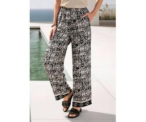 Stoffhose GOLDNER "Weite Hose VERA aus Viskose-Satin", Damen, Gr. 38, N-Gr, schwarz (stein, schwarz, gemustert), Obermaterial: 100% Viskose CV., Hosen Stoffhose (56199228-38) stein, schwarz, gemustert