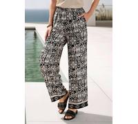 Stoffhose GOLDNER "Weite Hose VERA aus Viskose-Satin", Damen, Gr. 42, N-Gr, schwarz (stein, schwarz, gemustert), Obermaterial: 100% Viskose CV., Hosen Stoffhose (56199228-42) stein, schwarz, gemustert