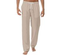 Stoffhose Herren Freizeithose Arbeitshose Loose Fit Baumwolle Stretch Chinohose Leinenhosen (XL,1- Khaki)