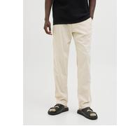 Stoffhose JACK & JONES "JPSTKANE HYBRID BONDI JOGGER SN", Damen, Gr. XL, N-Gr, gelb (moonbeam), Web, Obermaterial: 80% Baumwolle, 20% Leinen, unifarben, relaxed fit knöchellang, Hosen Stoffhose (10017