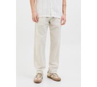 Stoffhose JACK & JONES "JPSTKANE SUMMER JOGGER SN", Herren, Gr. L, N-Gr, feather gray, Web, Obermaterial: 70% Baumwolle, 30% Leinen, unifarben, relaxed fit knöchellang, Hosen Stoffhose, mit Bündchen (