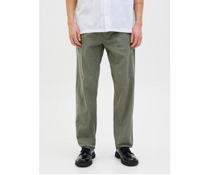 Stoffhose JACK & JONES "JPSTKANE SUMMER JOGGER SN", Herren, Gr. XS, N-Gr, agave grün detail:solid, Web, Obermaterial: 74% Baumwolle, 26% Leinen, unifarben, relaxed fit knöchellang, Hosen Stoffhose, mi