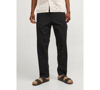 Stoffhose JACK & JONES "JPSTKANE SUMMER JOGGER SN", Herren, Gr. XS, N-Gr, schwarz, Web, Obermaterial: 74% Baumwolle, 26% Leinen, unifarben, relaxed fit knöchellang, Hosen Stoffhose, mit Bündchen (1738