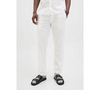 Stoffhose JACK & JONES "JPSTKANE SUMMER JOGGER SN", Herren, Gr. XXL, N-Gr, weiß, Web, Obermaterial: 74% Baumwolle, 26% Leinen, unifarben, relaxed fit knöchellang, Hosen Stoffhose, mit Bündchen (676500