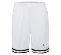 Stoffhose KARL KANI "Karl Kani Herren Signature Mesh Shorts", Herren, Gr. S, US-Größen, weiß (weiß, schwarz), 100% Polyester, loose fit, Hosen Stoffhose (18456042-S) weiß, schwarz
