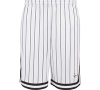 Stoffhose KARL KANI "Karl Kani Herren Small Signature Pinstripe Mesh Shorts", Herren, Gr. M, US-Größen, schwarz-weiß (weiß), 100% Polyester, gestreift, loose fit, Hosen Stoffhose (89274120-M) weiß