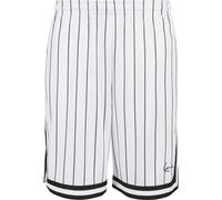 Stoffhose KARL KANI "Karl Kani Herren Small Signature Pinstripe Mesh Shorts", Herren, Gr. XXS, US-Größen, weiß, 100% Polyester, gestreift, loose fit, Hosen Stoffhose (89274120-XXS) weiß