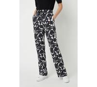 Stoffhose MAC "EASY WIDELEG", Damen, Gr. 38, Länge 32, schwarz season printed, Web, Obermaterial: 75% Polyester, 25% Elasthan, bedruckt, weit knöchellang, Hosen Stoffhose, sehr elastische Qualität, an