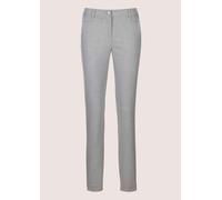 Stoffhose MADELEINE "Hose Schlanke Stretch-Hose mit Formbund", Damen, Gr. 44, N + K Gr, grau (silbergrau, wollweiß, melange), Obermaterial: 64% Polyester PES. 34% Viskose CV. 2% Elasthan EL., Modern,