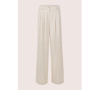 Stoffhose MADELEINE "Palazzohose Bundfaltenhose mit weitem Bein", Damen, Gr. 42, N + K Gr, weiß (perlweiß, melange), Obermaterial: 73% Polyester PES. 24% Viskose CV. 3% Elasthan EL., Modern, weit, Hos