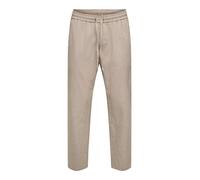 Stoffhose ONLY & SONS "ONSLINUS CROP 0007 COT LIN PNT NOOS", Herren, Gr. L, N-Gr, coriander detail:two tone (weiß), Web, Obermaterial: 75% Baumwolle, 25% Leinen, unifarben, slim fit knöchellang, Hosen