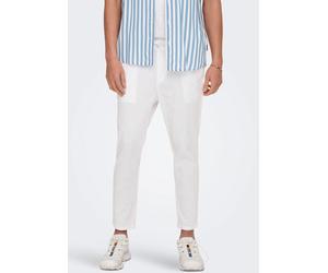 Stoffhose ONLY & SONS "ONSLINUS CROP 0007 COT LIN PNT NOOS", Herren, Gr. L, N-Gr, weiß (hellweiß), Web, Obermaterial: 75% Baumwolle, 25% Leinen, unifarben, slim fit knöchellang, Hosen Stoffhose, mit L