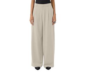 Stoffhose QS, Damen, Gr. 40, Länge 30, beige, Web, Obermaterial: 81% Polyester, 15% Viskose, 4% Elasthan, unifarben, loose fit lang, Hosen Stoffhose, mit Taschen (33711251-40) beige