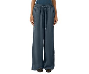 Stoffhose QS, Damen, Gr. 40, Länge 32, blau, Web, Obermaterial: 72% Viskose, 28% Leinen, unifarben, loose fit lang, Hosen Stoffhose, mit elastischem Bund und Kordelzug (63858465-40) blau