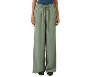 Stoffhose QS, Damen, Gr. 44, Länge 32, olive, Web, Obermaterial: 72% Viskose, 28% Leinen, unifarben, loose fit lang, Hosen Stoffhose, mit elastischem Bund und Kordelzug (24367739-44) olive