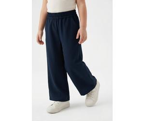 Stoffhose S.OLIVER JUNIOR, Mädchen, Gr. 134, N-Gr, blau, Web, Obermaterial: 63% Polyester, 33% Viskose, 4% Elasthan, unifarben, loose fit lang, Hosen Stoffhose, mit weitem, geradem Bein und Gummizug (