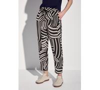 Stoffhose STREET ONE, Damen, Gr. 32, Länge 28, schwarz, Stoff, 100% Viskose, gemustert, loose fit knöchelfrei, Hosen Stoffhose, mit gemusterten Galonstreifen (69817349-32) schwarz