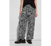 Stoffhose STREET ONE, Damen, Gr. 36, Länge 28, schwarz, Stoff, 100% Viskose, gemustert, loose fit lang, Hosen, mit Wide Legs (67794859-36) schwarz