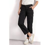 Stoffhose STREET ONE, Damen, Gr. 38, Länge 28, schwarz, Web, 98% Baumwolle, 2% Elasthan, unifarben, straight fit knöchelfrei, Hosen Stoffhose, im Cargo-Style (22117356-38) schwarz
