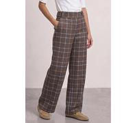 Stoffhose STREET ONE, Damen, Gr. 40, Länge 28, braun (silk braun), Stoff;Samt, 90% Polyester, 10% Elasthan, kariert, comfort fit knöchellang, Hosen Stoffhose, mit Wide Legs (74507126-40) silk braun