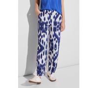 Stoffhose STREET ONE, Damen, Gr. 44, Länge 30, blau (deep water blau), Stoff, 100% Viskose, gemustert, weit lang, Hosen, High Waist (90012733-44) deep water blau