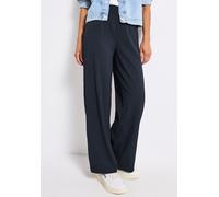 Stoffhose STREET ONE, Damen, Gr. 44, Länge 30, deepwater blau, Web, Obermaterial: 56% Polyester, 41% Viskose, 3% Elasthan, Crinkleoptik, casual, loose fit knöchellang, Hosen, Sommerhose mit elastische