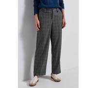 Stoffhose STREET ONE, Damen, Gr. 44, Länge 30, schwarz, Stoff, 64% Polyester, 33% Viskose, 3% Elasthan, kariert, comfort fit lang, Hosen Stoffhose, High Waist (13543759-44) schwarz