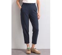 Stoffhose STREET ONE, Damen, Gr. 46, Länge 28, blau (schwarzest blau), Stoff, 95% Viskose, 5% Elasthan, unifarben, loose fit knöchelfrei, Hosen Stoffhose, mit Schnallen (53817763-46) schwarzest blau