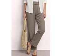 Stoffhose STREET ONE, Damen, Gr. 46, Länge 30, beige (schwarz beige), Stoff, 75% Viskose, 22% Nylon, 3% Leinen, unifarben, comfort fit lang, Hosen Stoffhose, High Waist (91315005-46) schwarz beige