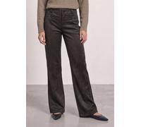 Stoffhose STREET ONE, Damen, Gr. 46, Länge 30, braun (schwarz coffee), Stoff, 90% Polyester, 10% Elasthan, unifarben, slim fit lang, Hosen Stoffhose, aus Velour (72743410-46) schwarz coffee