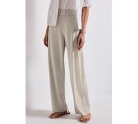 Culotte STREET ONE, Damen, Gr. 46, Länge 30, silkstone weiß, Stoff, 56% Viskose, 34% Polyamid, 10% Elasthan, unifarben, casual, loose fit lang, Hosen, High Waist (77478467-46) silkstone weiß