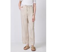 Stoffhose STREET ONE STUDIO, Damen, Gr. 38, Länge 30, beige (schwarz moonstone sand), Stoff, 100% Leinen, gestreift, loose fit lang, Hosen Stoffhose, High Waist (90703731-38) schwarz moonstone sand