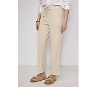 Stoffhose STREET ONE STUDIO, Damen, Gr. 44, Länge 28, beige (moonstone sand), Stoff, 78% Polyester, 20% Viskose, 2% Elasthan, unifarben, loose fit knöchelfrei, Hosen Stoffhose, High Waist (44075225-44