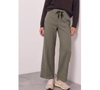 Stoffhose STREET ONE, Damen, Gr. 40, Länge 30, beige (sanded amber), Stoff, 81% Polyester, 17% Viskose, 2% Elasthan, gemustert, loose fit lang, Hosen Stoffhose, mit Wide Legs (58290938-40) sanded ambe