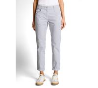 Stoffhose TOM TAILOR "TOM TAILOR Tapered", Damen, Gr. 46, Länge 28, grau (weiß navy irregular stripe), Web, Obermaterial: 98% Baumwolle, 2% Elasthan. Futter: 100% Baumwolle, gestreift, gerade, unten s