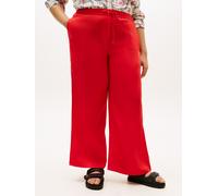 Stoffhose TOMMY HILFIGER CURVE "CRV ESS LINEN PULL ON PANTS", Damen, Gr. 50, N-Gr, rot (fireworks), Web, Obermaterial: 100% Leinen, bedruckt, weit normal, Hosen Stoffhose, in großen Größen (15468032-5