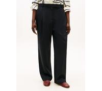 Stoffhose TOMMY HILFIGER CURVE "CRV TIMELESS WOOL STR PLEAT PANT", Damen, Gr. 50, N-Gr, schwarz night navy, Web, Obermaterial: 54% Polyester, 44% Wolle, 2% Elasthan, unifarben, regular fit normal, Hos