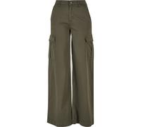Stoffhose URBAN CLASSICS "Urban Classics Damen", Damen, Gr. 36, Normalgrößen, grün (olive), 98% Baumwolle, 2% Elasthan, unifarben, loose fit, Hosen Stoffhose (83342521-36) olive