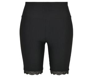 Stoffhose URBAN CLASSICS "Urban Classics Damen Ladies High Waist Rib Lace Hem Cycle Shorts", Herren, Gr. XS, US-Größen, schwarz, 86% Polyamid, 14% Elasthan, unifarben, skinny fit, Hosen Stoffhose (939