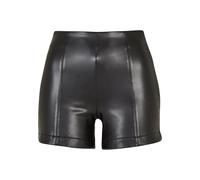 Stoffhose URBAN CLASSICS "Urban Classics Damen Ladies Synthetic Leather Shorts", Damen, Gr. 4XL, US-Größen, schwarz, 93% Polyester, 7% Elasthan, unifarben, normal, Hosen Stoffhose (20294630-4XL) schwa