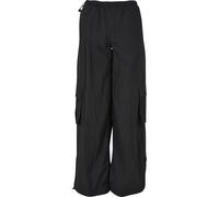 Stoffhose URBAN CLASSICS "Urban Classics Damen Ladies Wide Crinkle Nylon Cargo Pants", Damen, Gr. XXL, US-Größen, schwarz, 100% Polyamid, unifarben, loose fit, Hosen Stoffhose (46014709-XXL) schwarz