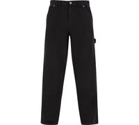 Stoffhose URBAN CLASSICS "Urban Classics Herren Twill Double Knee Pants", Herren, Gr. 38, Normalgrößen, schwarz, 100% Baumwolle, unifarben, loose fit, Hosen Stoffhose (38916157-38) schwarz