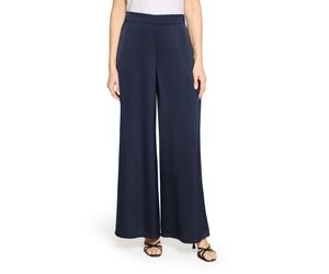 Stoffhose VERA MONT "Damen mit Taschen", Damen, Gr. 46, Normalgrößen, blau (night sky), Satin, Obermaterial: 100% Polyester, weit lang, Hosen Stoffhose, Material (67266762-46) night sky