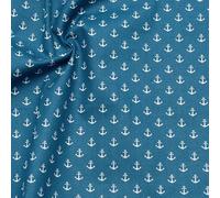 STOFFKONTOR 100% Baumwollstoff Stoff Anker klein - Meterware, Farbe Jeans-Blau - Öko-Tex Standard 100 - zum Nähen von Bekleidung, Vorhängen, Bettwäsche, Dekorationen UVM.