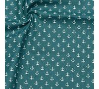 STOFFKONTOR 100% Baumwollstoff Stoff Anker klein - Meterware, Farbe Petrol - Öko-Tex Standard 100 - zum Nähen von Bekleidung, Vorhängen, Bettwäsche, Dekorationen UVM.
