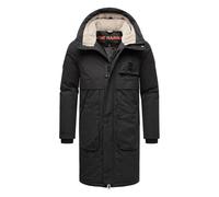 STONE HARBOUR Herren Warmer Langer Wintermantel mit Verstellbarer Kunstfell-Kapuze Cyriaan XX Black Gr. L