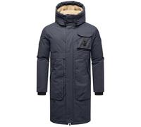 STONE HARBOUR Herren Warmer Langer Wintermantel mit Verstellbarer Kunstfell-Kapuze Cyriaan XX Navy Gr. L