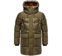 STONE HARBOUR Herren Winter Steppmantel lange warme Jacke in shiny Optik mit Brusttaschen, Magnetverschlüssen und Kapuze Nelioon XX Khaki Gr. XL